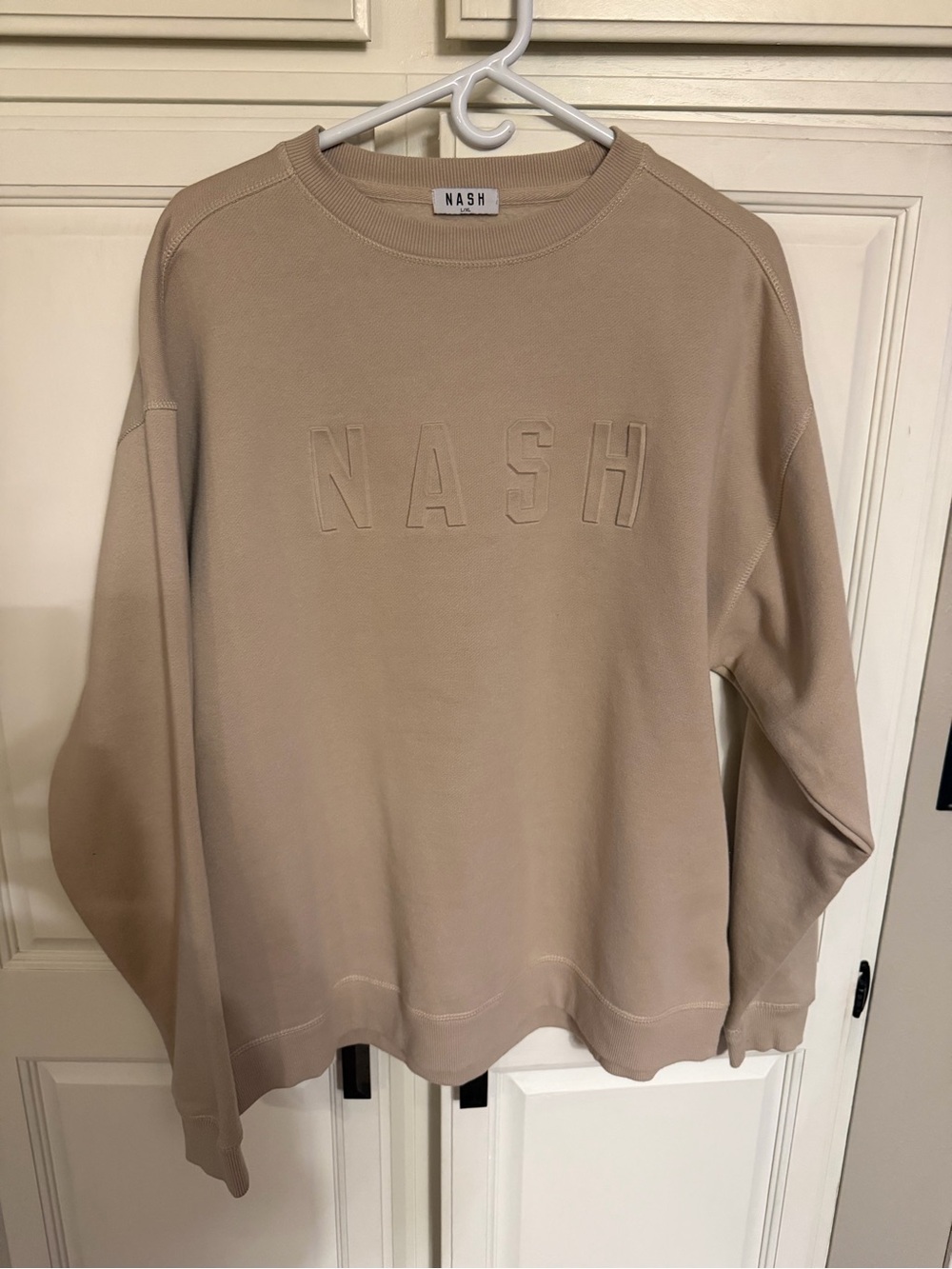 NASH Neutral-Tone Crewneck Sweatshirt with Embossed Logo